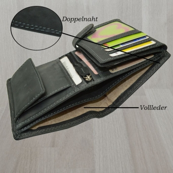 Hochwertige Geldbörse Geldbeutel Portemonnaie Büffel Leder Adler geprägt RFID Schutz Grau